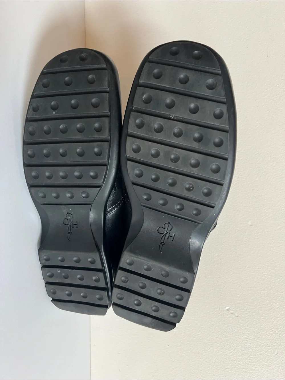 Cole Haan Black Leather Slip-On Loafers with Brown Heel Detail